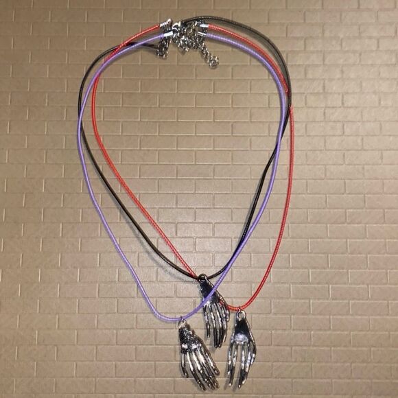 Creepy, Oversized Skeleton Hand Pendant, w/ Black Wax Cord Necklace - Picture 8 of 16